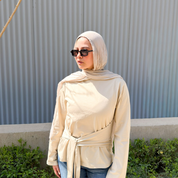 Tied Waist Top In Beige