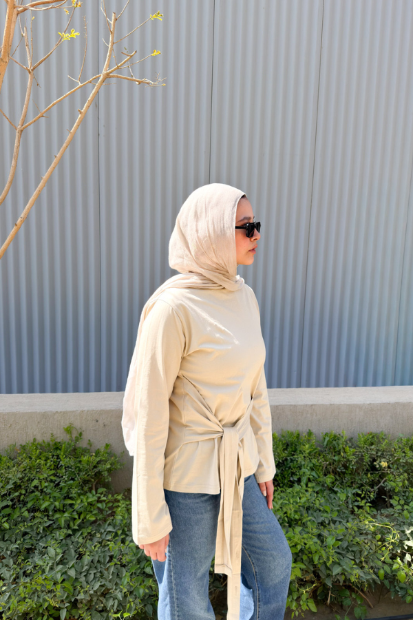 Tied Waist Top In Beige