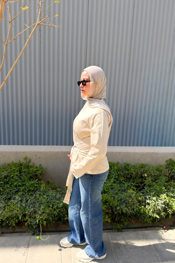 Tied Waist Top In Beige