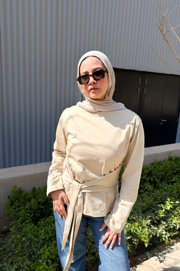 Tied Waist Top In Beige
