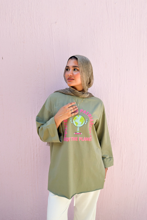 Olive Green Graphic T- Shirt