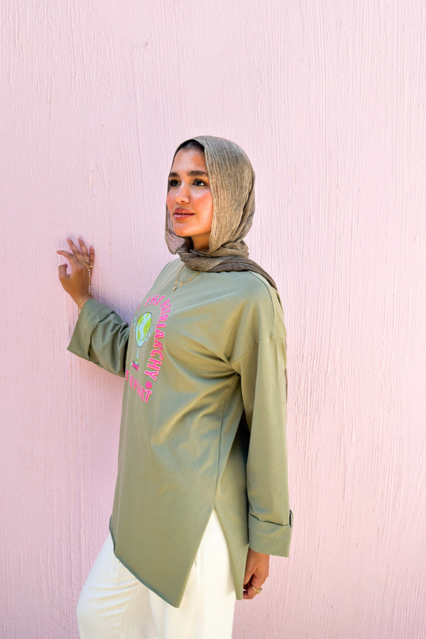 Olive Green Graphic T- Shirt