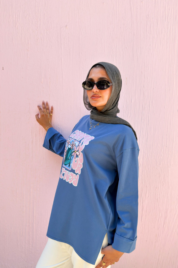 Blue  Graphic T- Shirt