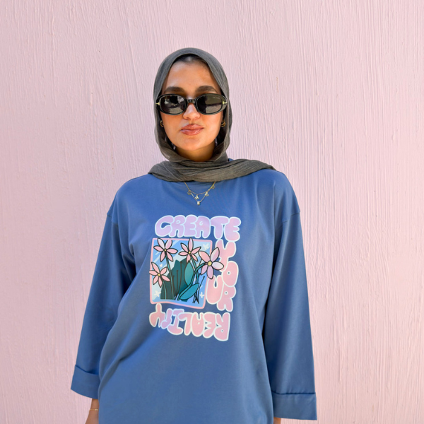 Blue  Graphic T- Shirt