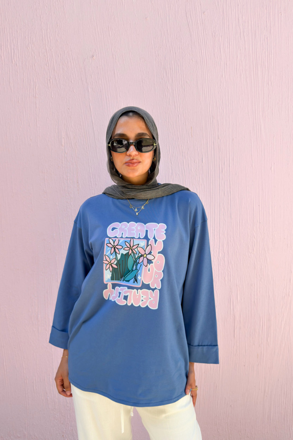 Blue  Graphic T- Shirt