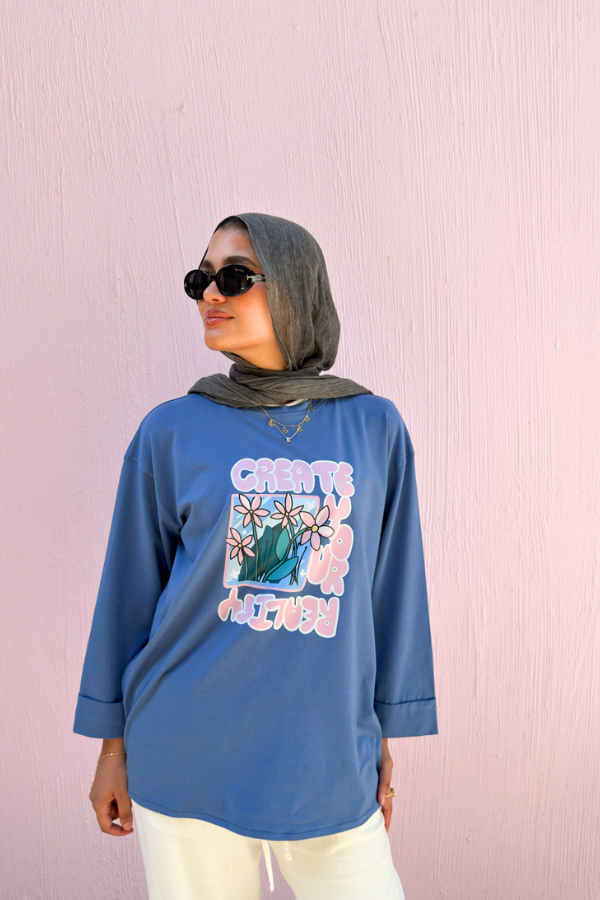 Blue  Graphic T- Shirt