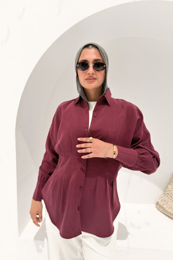 Pleated Burgundy Shirt