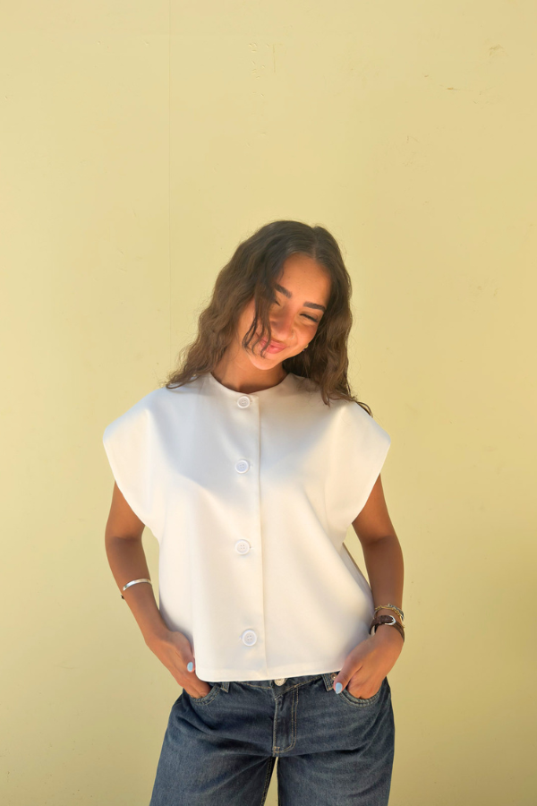 Cropped Basic Vest In White