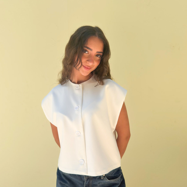 Cropped Basic Vest In White