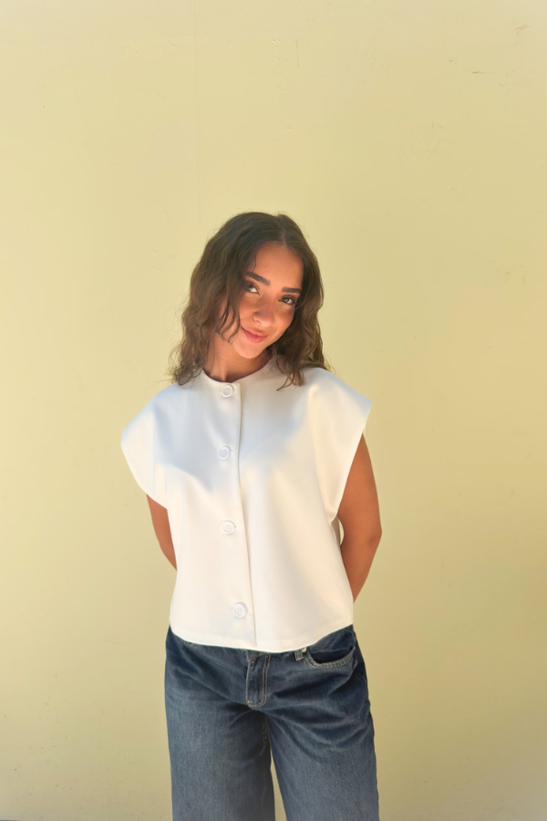 Cropped Basic Vest In White