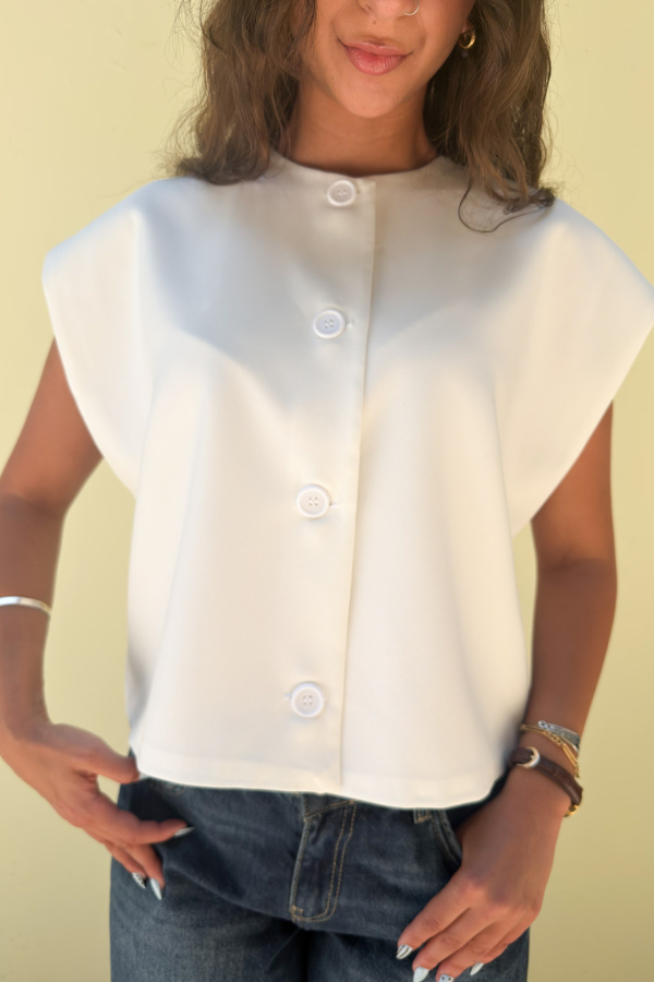Cropped Basic Vest In White