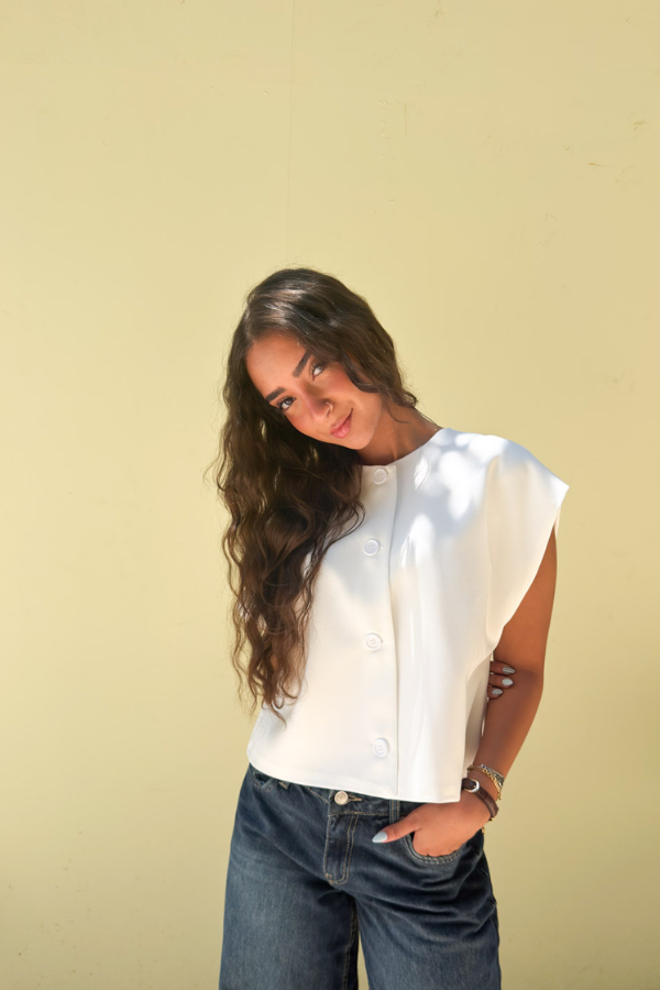 Cropped Basic Vest In White