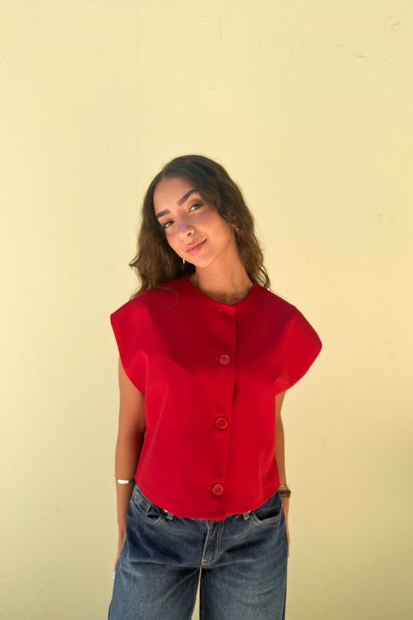 Cropped Basic Vest In Red
