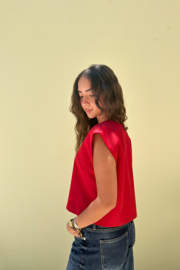 Cropped Basic Vest In Red
