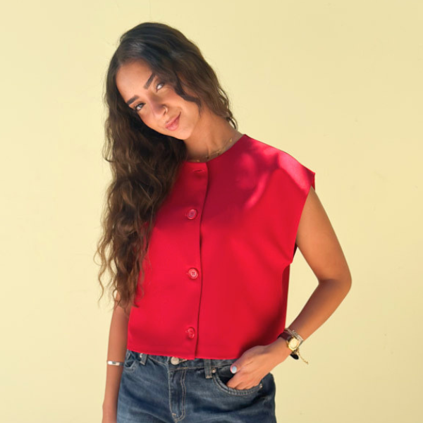 Cropped Basic Vest In Red