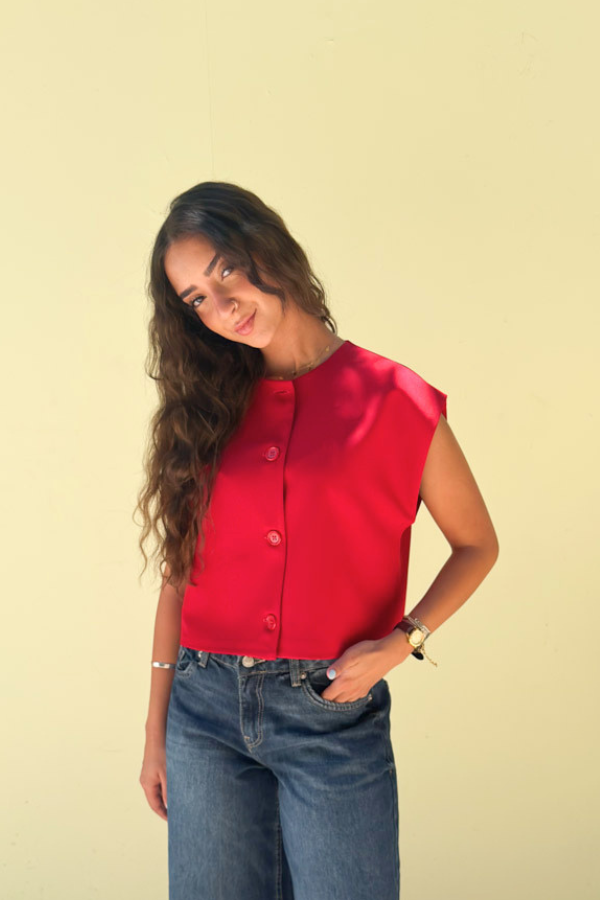 Cropped Basic Vest In Red