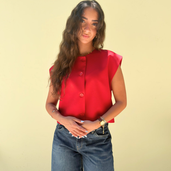 Cropped Basic Vest In Red