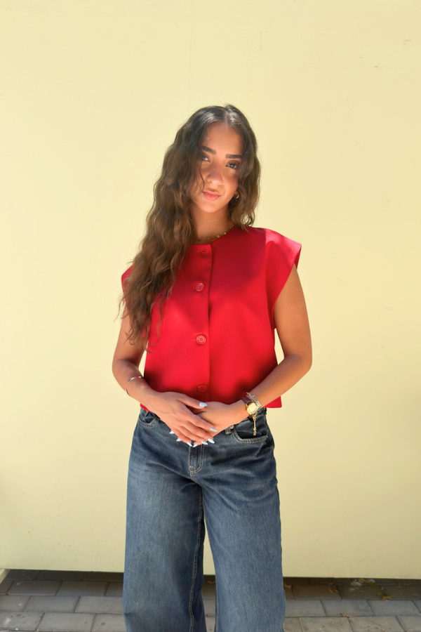 Cropped Basic Vest In Red
