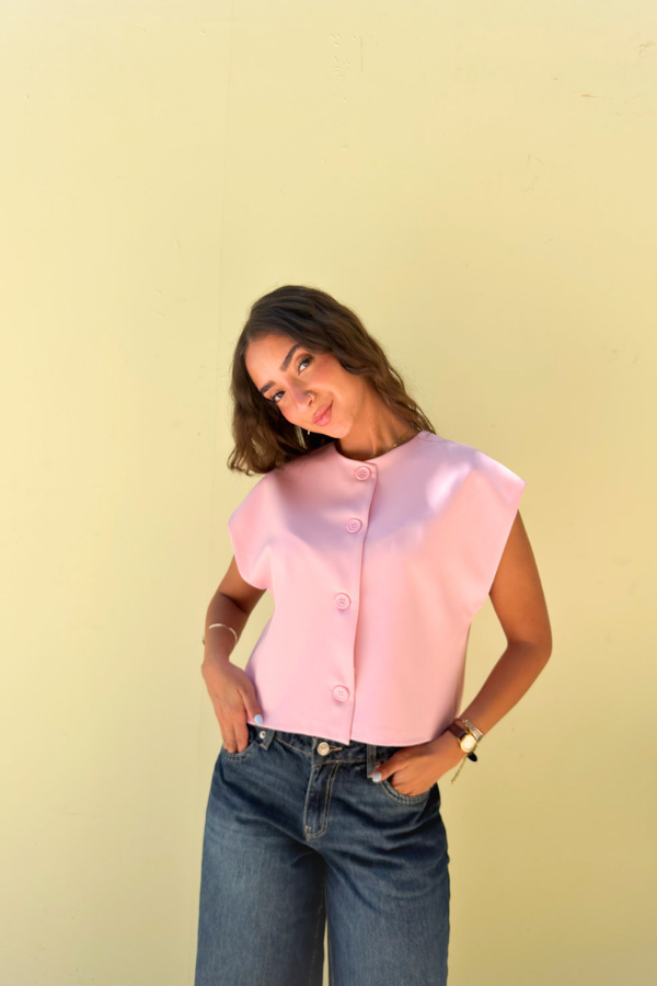 Cropped Basic Vest In Pink