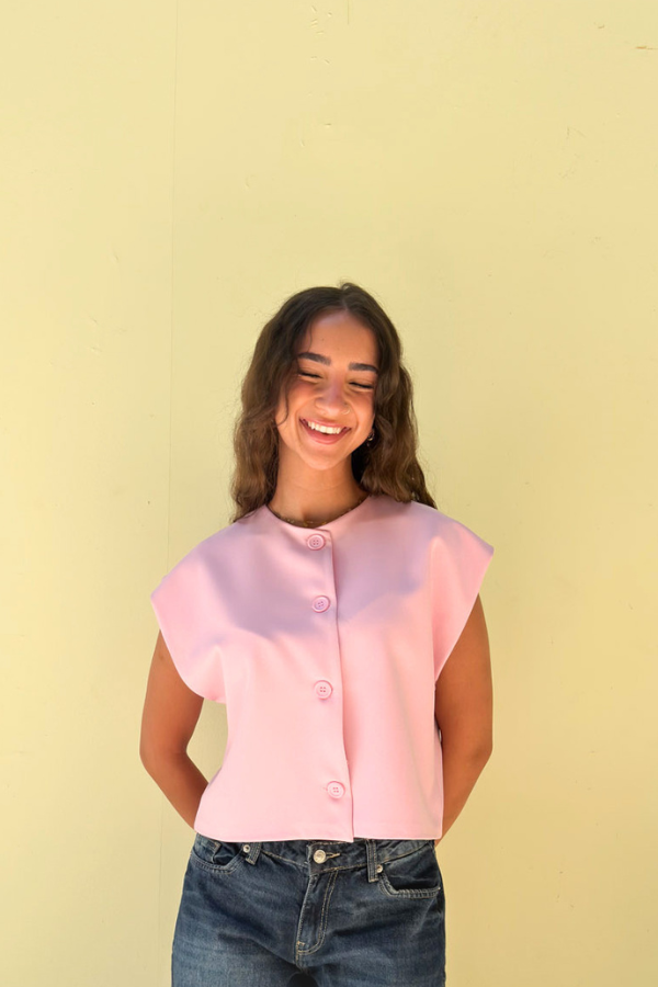 Cropped Basic Vest In Pink