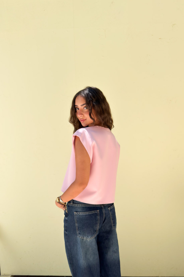 Cropped Basic Vest In Pink