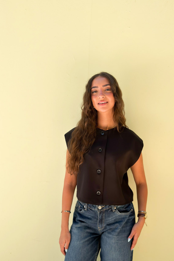 Cropped Basic Vest In Black