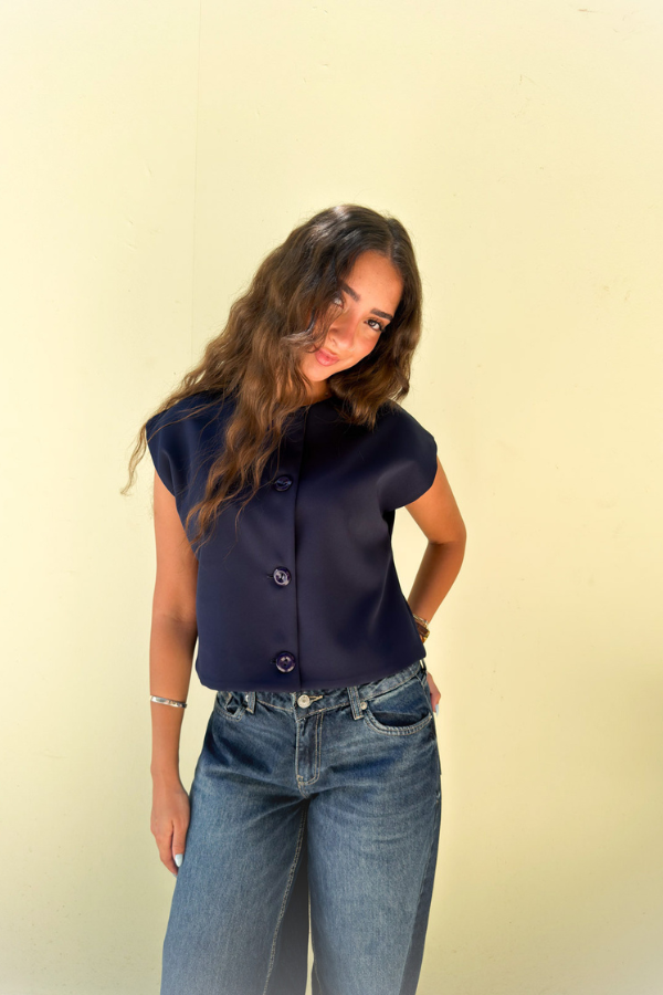 Cropped Basic Vest In Navy Blue