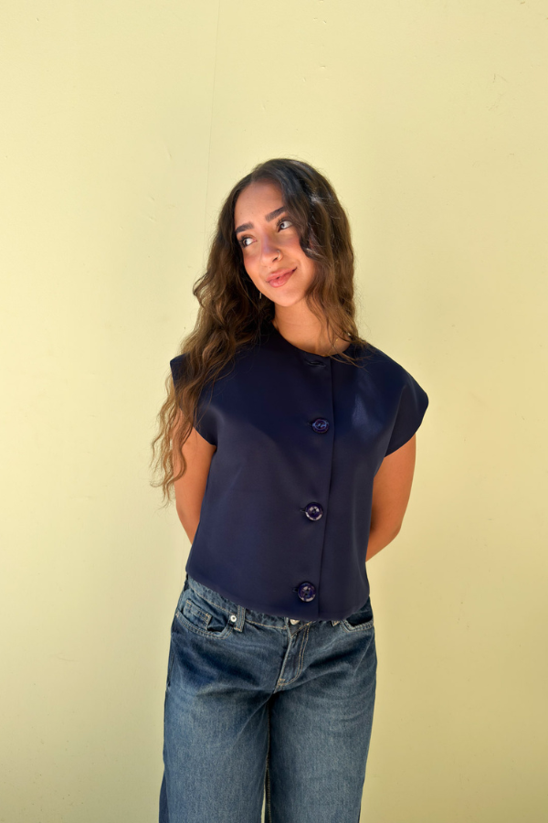 Cropped Basic Vest In Navy Blue