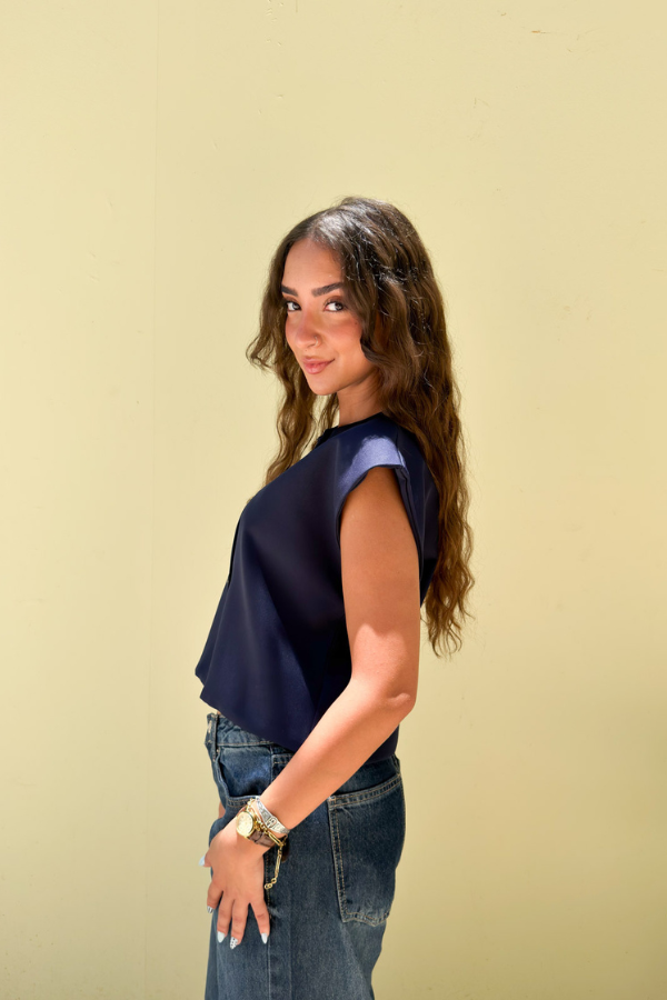 Cropped Basic Vest In Navy Blue