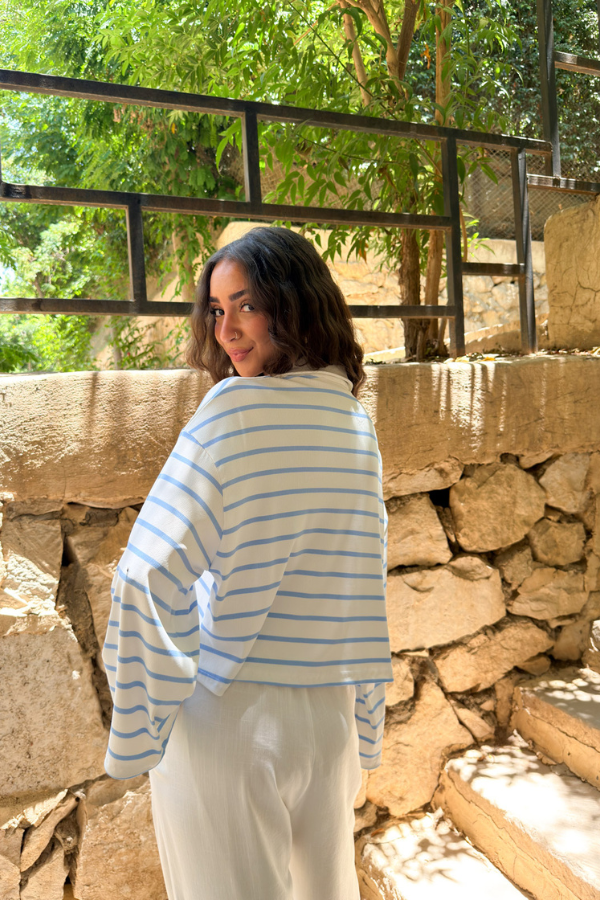 Striped B & W Polo Top