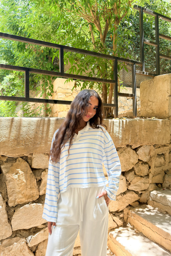 Striped B & W Polo Top