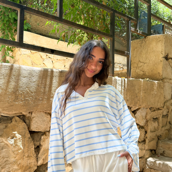 Striped B & W Polo Top