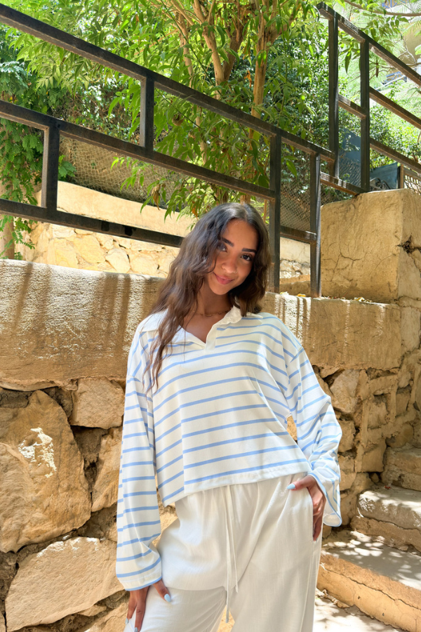 Striped B & W Polo Top