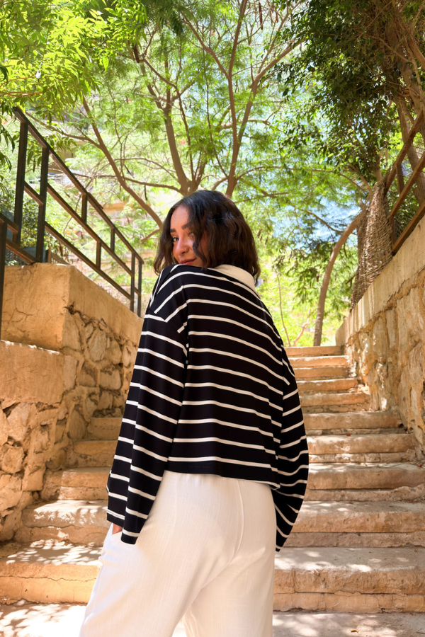 Striped Black Polo Top