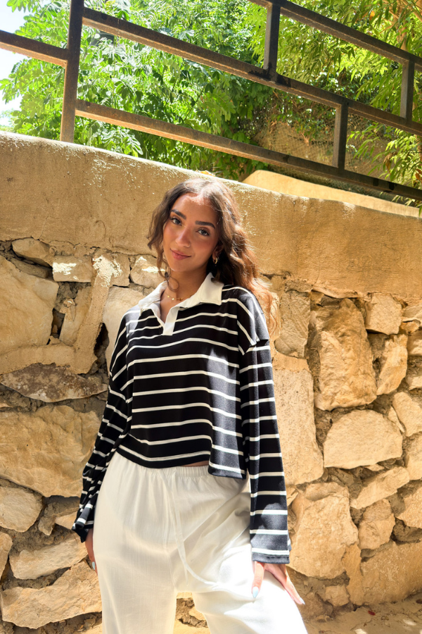 Striped Black Polo Top