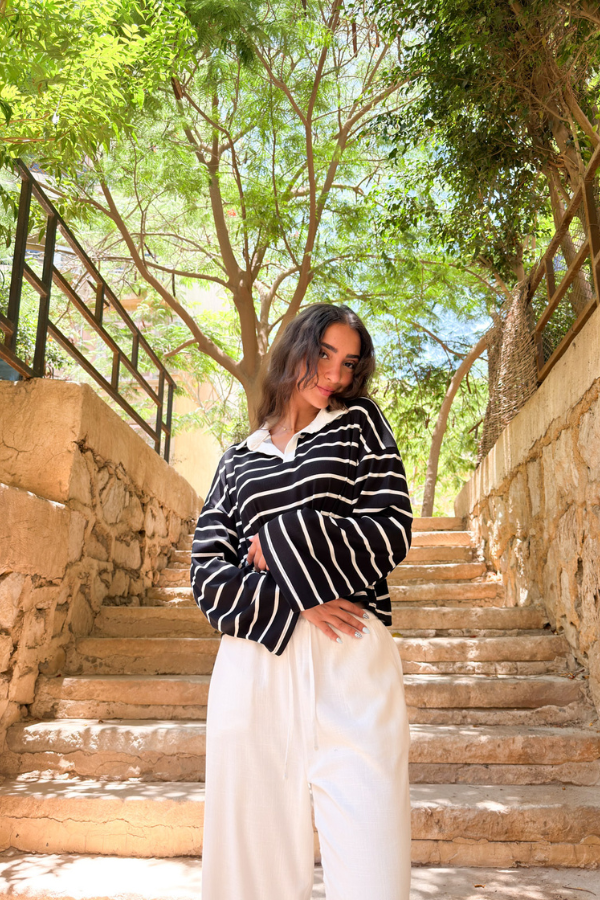 Striped Black Polo Top