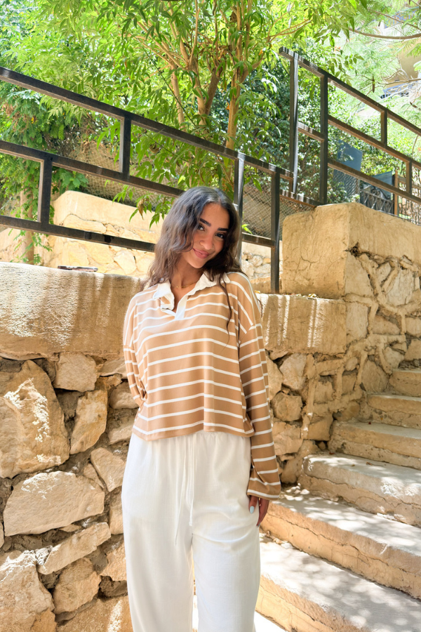 Striped Beige Polo Top
