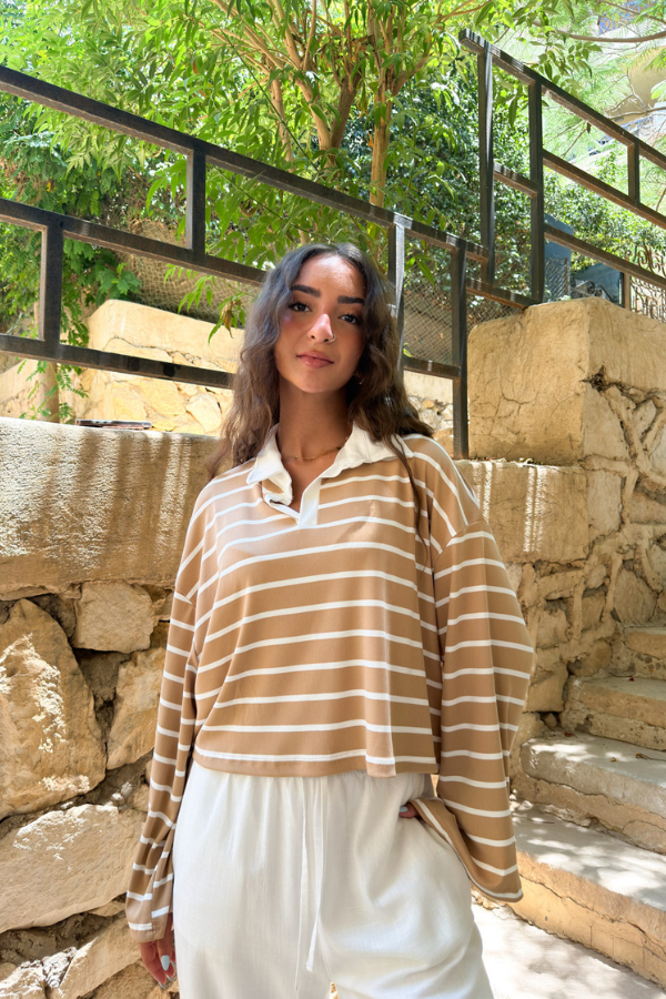 Striped Beige Polo Top