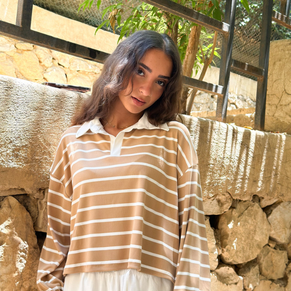 Striped Beige Polo Top