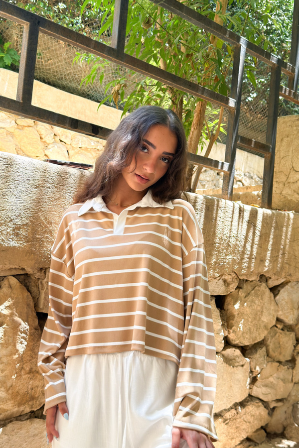 Striped Beige Polo Top