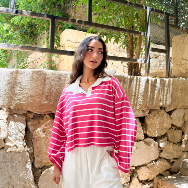 Striped Pink Polo Top