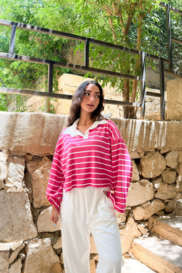Striped Pink Polo Top