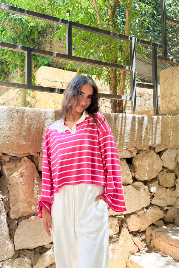 Striped Pink Polo Top