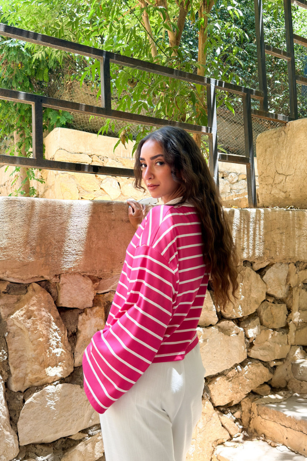Striped Pink Polo Top