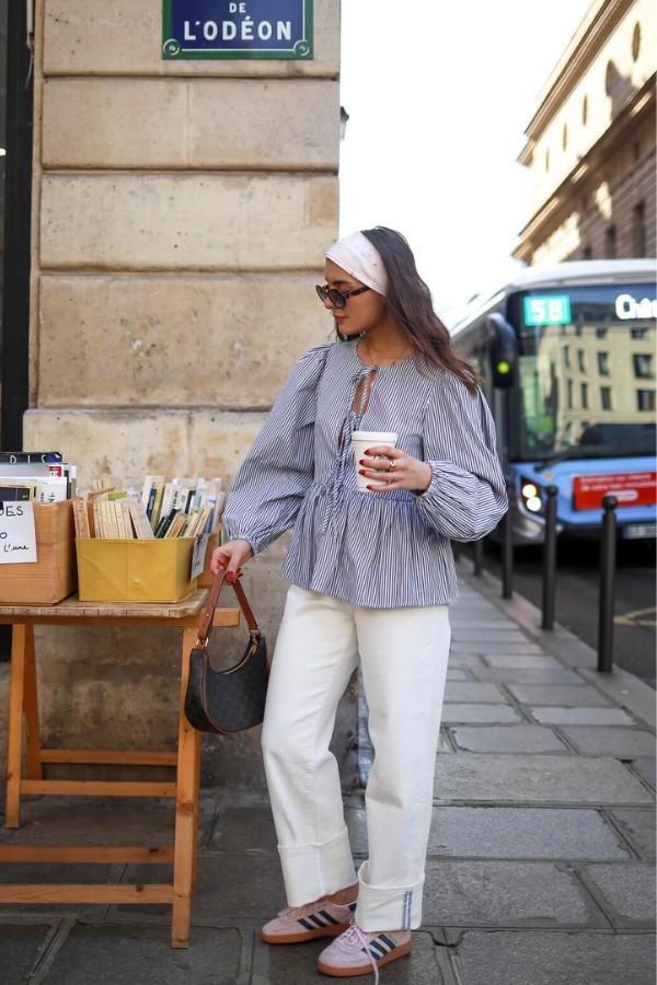 Striped Bow Oversized Shirt In Blue