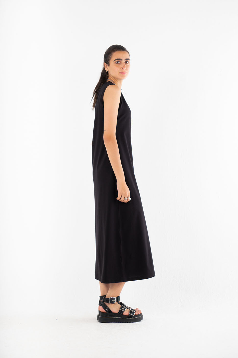 All Day Wide Cut Midi Dress In Black