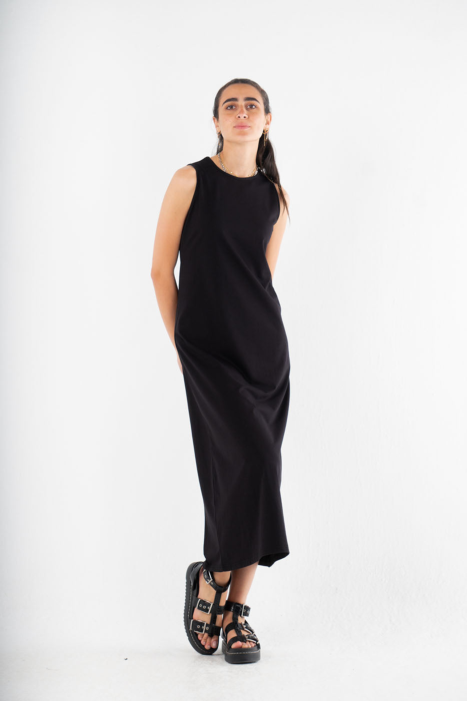 All Day Wide Cut Midi Dress In Black
