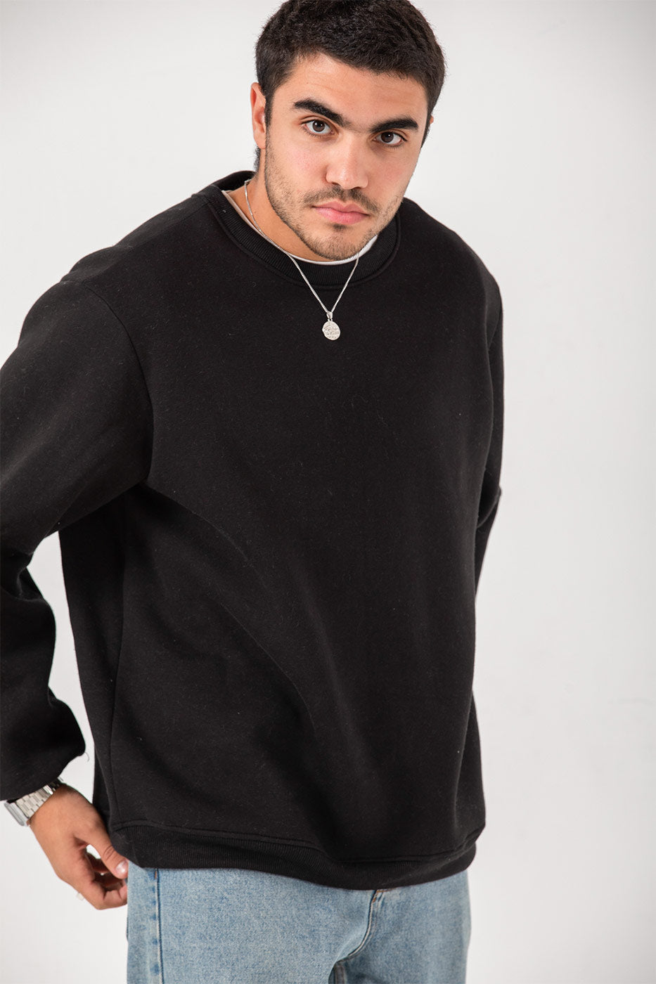 Crew Neck Hoodie In Black