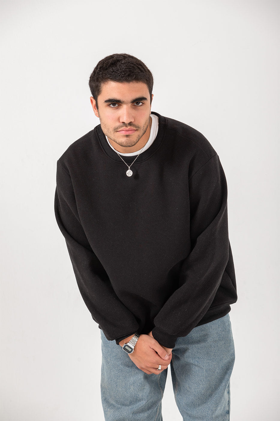 Crew Neck Hoodie In Black
