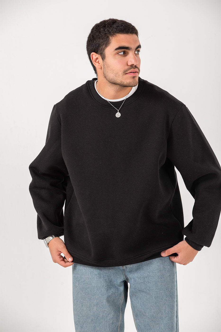 Crew Neck Hoodie In Black